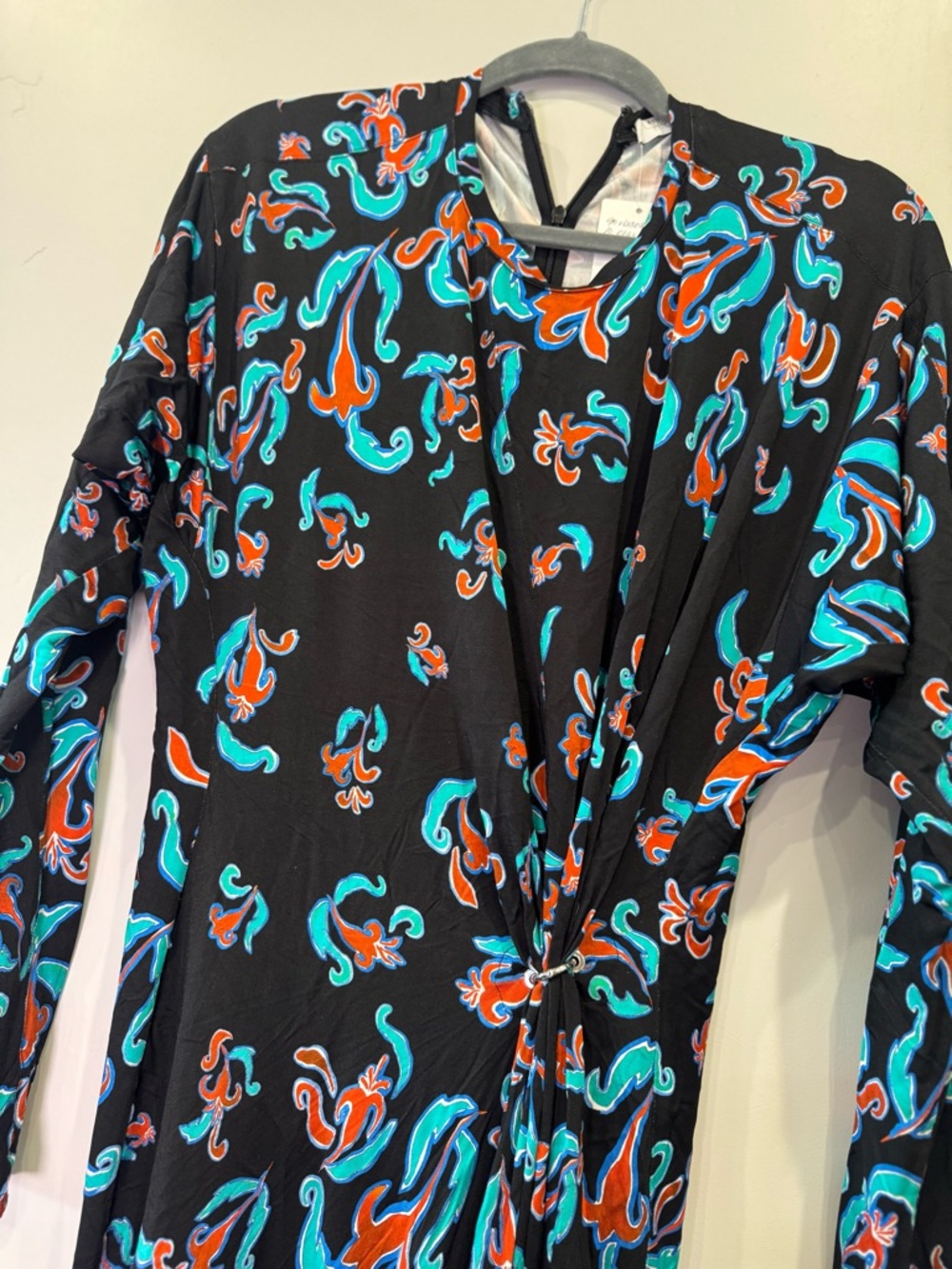 Paco Rabanne Black Maxi Dress with Teal and Coral Print - Picture 4 of 6
